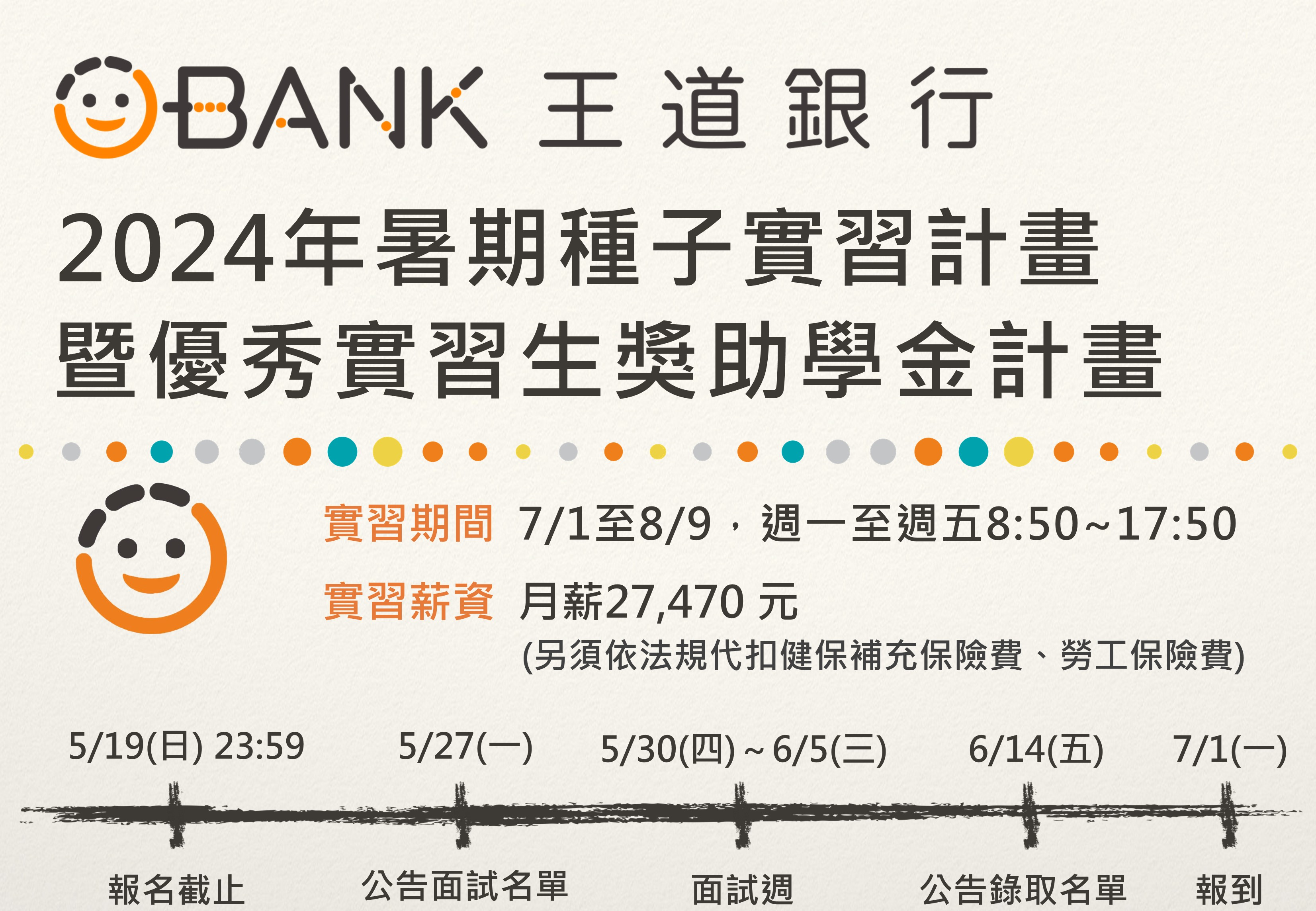 王道銀行O-Bank 暑期種子實習計畫辦法